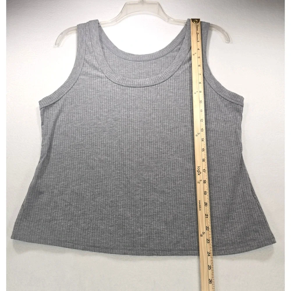 Grey Ribbed Knit Tank Top Scoop Neck Sleeveless Stretch Cami XXL M8M293 - Picture 5 of 7